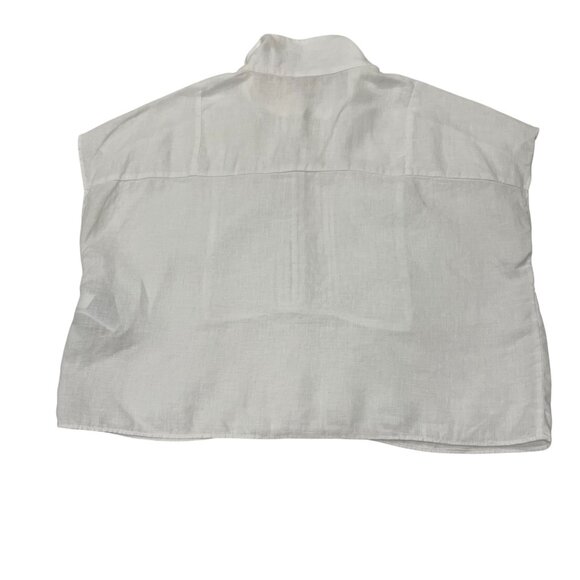 Banana Republic Cap Sleeve Crop Linen Top, White, XS - Picture 2 of 7